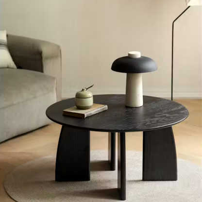 Front view of black wooden irregular coffee table