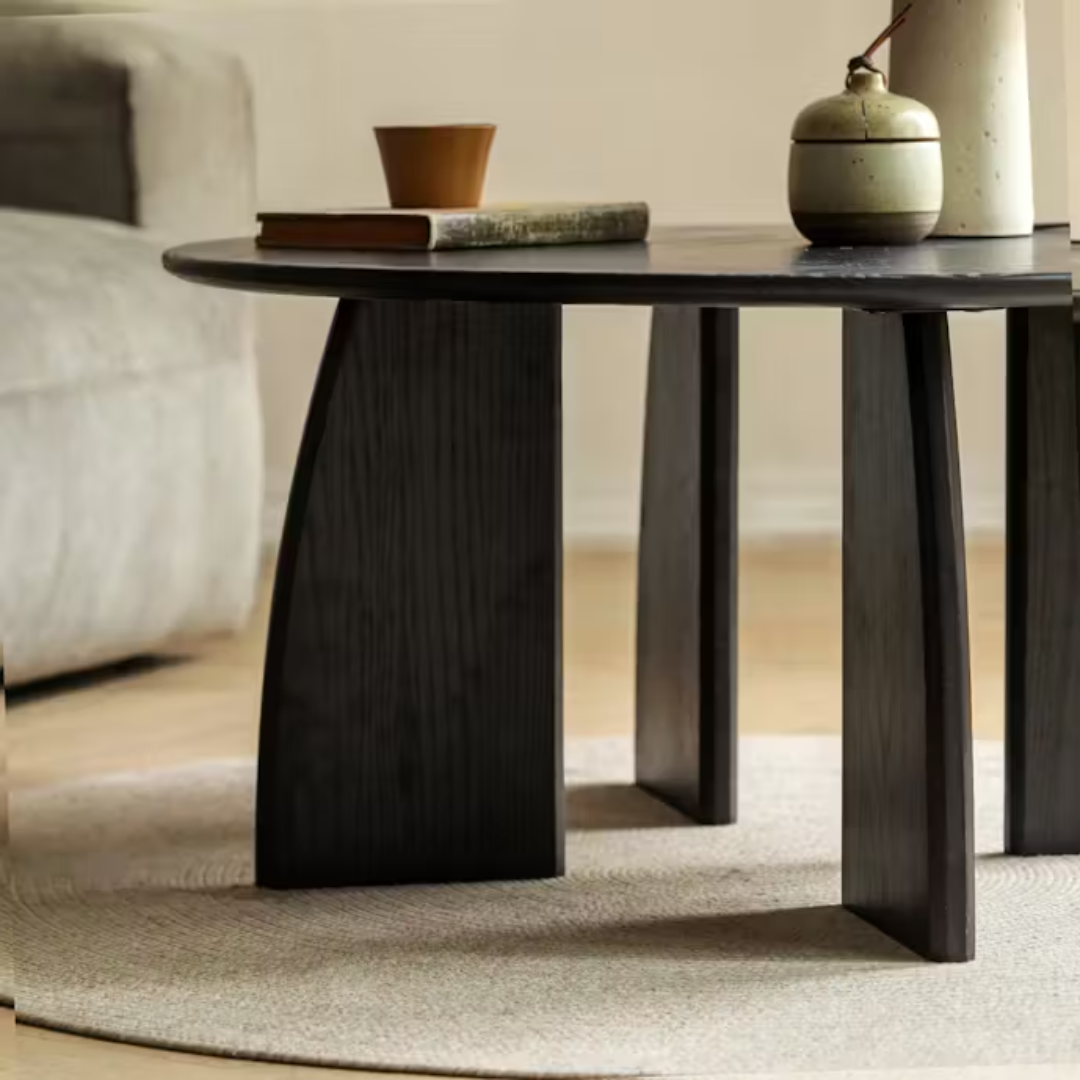 Close-up of smooth black wooden finish on coffee table