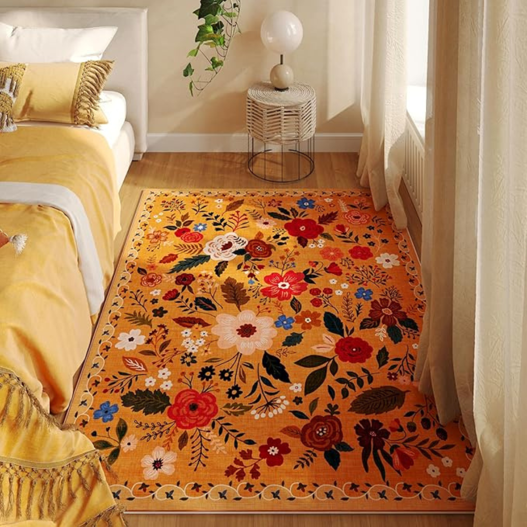 Mid-Century Mustard Yellow Floral Rug medium varaint