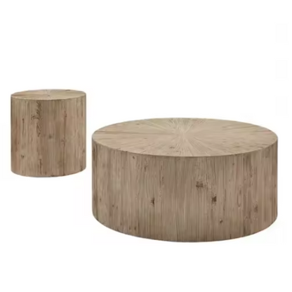 product view of reclaimed wood round coffee table set view