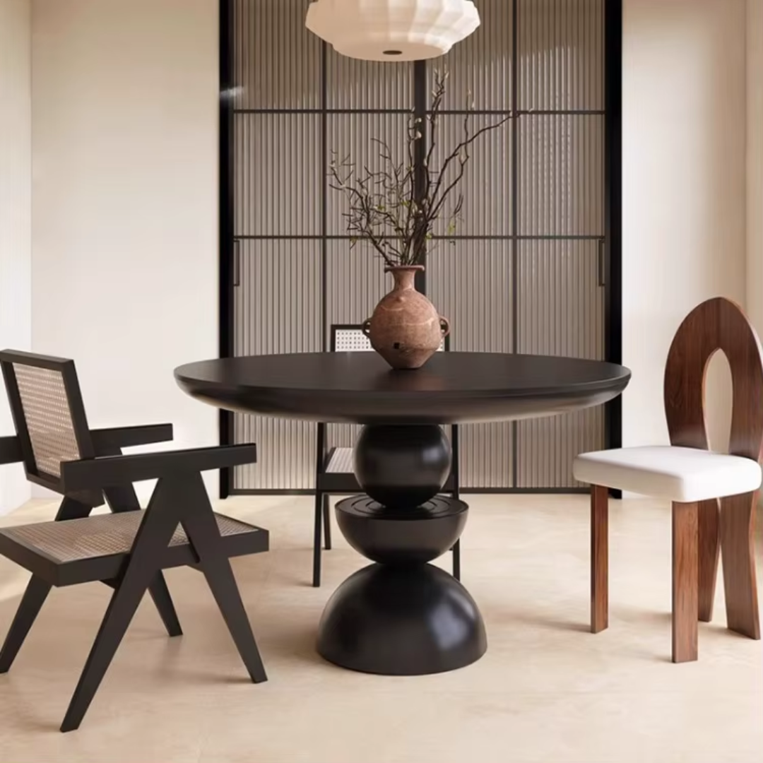 Round Black Pedestal Dining Table front view