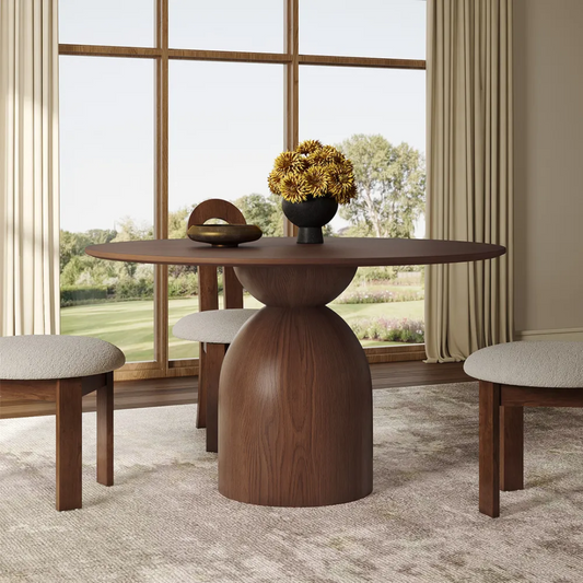 Round Dark Wood Dining Room Table front view