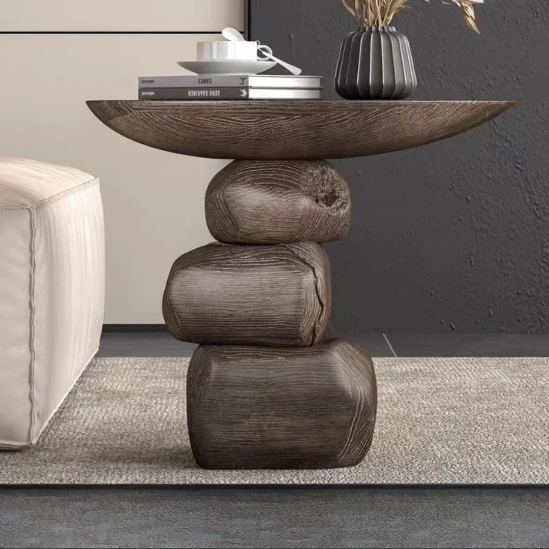 Sculptural Stacked Stone Side Table  close up view